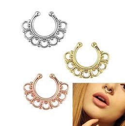 Nose Rings Studs fake nose ring Unisex Punk Non Piercing Fake Nose Ring Stud Hoop 18k Gold Fake Piercing Septum 16g Indian Piercing WCW130