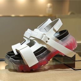Platform White Sandals For Women Genuine Leather Women Summer Shoes Thick Transparent Heel Shoes 12#20/20D50