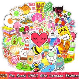 100 Pcs Summer VSCO Girls Waterproof Cartoon Vinyl Stickers Pack for Laptop Water Bottle Phone Case Scrapbooking Bike Car Decals