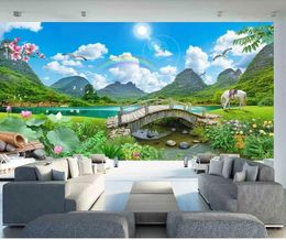 Custom 3D Wall Murals Wallpaper Wall Painting Stereoscopic HD landscape fairyland Jiangnan landscape pain 3D Living Room TV Backdrop Mural