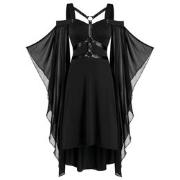 Casual Dresses Womne Vintage Dress Plus Size Cold Shoulder Butterfly Sleeve Lace Up Gothic Halloween Vestidos