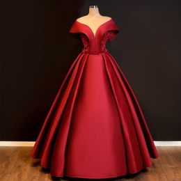 Fashion Red Lace Prom Dresses Off The Shoulder A Line Pleated Formal Dress Plus Size Floor Length Satin Evening Gowns