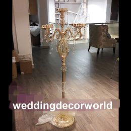 110cm tall New style Tall no hangging Crystal Votive Candle Holder Gold Wedding Candelabra Chandelier Centerpiece decor440