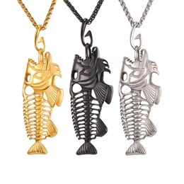 Statement Necklace Fish Bone Fish Skeleton Stainless Steel Necklace Pendant Chain Necklace