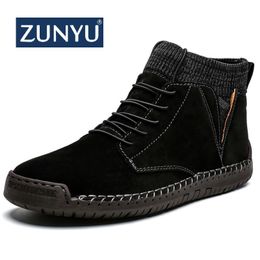 ZUNYU Winter Warm Men Snow Boots High Quality Cow Suede Man Ankle Boots Fur Men Shoes Plush Autumn Basic Drive Boots Big Size 48
