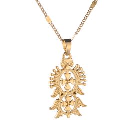 Ethiopian Gold Colour Fashion Cross Pendant Necklaces for Women Men Eritrea Trendy Chain Jewellery