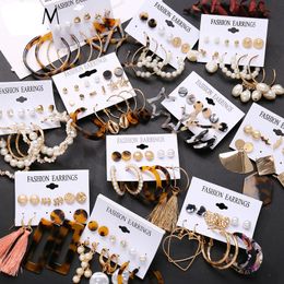 6-9pcs/set Tassel Acrylic Hoop Earrings For Women Bohemian Earrings Set Big Geometric Drop Earring 2021 Brincos Female DIY Fashion Jewelry