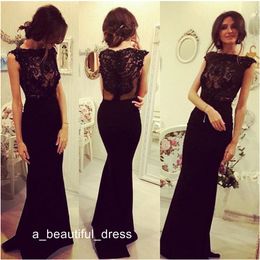 Latest Jewel Neck Mermaid Evening Dresses Black Lace Floor-length Sexy Appliques Beaded Long Party Prom Dresses ED1172