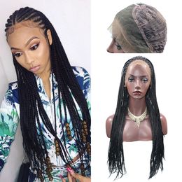 High Quality Finest Twist Braiding Hair Lace Front Wigs Braided Synthetic Hair Wigs Thick Braided Synthetic Twist Wigs for Africa American