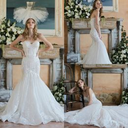 Mermaid Wedding Dresses Sweetheart Lace Appliqued Sweep Train Boning Custom Made Beach Wedding Dress Not Transparent Country Bridal Gowns