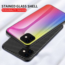 Gradient Carbon Fibre Tempered Glass Case For iPhone 11 Pro Max XS Max XR XS X 8 7 6s 6 Note 10 Plus