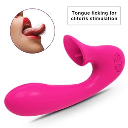 G Spot Vibrator with Tongue Clitoris Stimulator Rechargeable Dildo Vibrator Waterproof Silicone Sex Toy for Women Couple Y191220