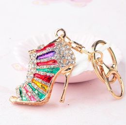 Crystal High Heel shoes rings crystal Carabiner Keychain handbag hangs women Metal keyring jewelry