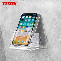 Yoteen Bath and Shower Car Universal Phone Stand Holder Clear Acrylic Caddy Tray Mount With Two Powerful Strong Suction Cups