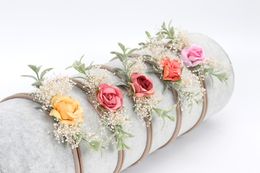 30 pçs / lote infantil flor faixa falsa flor headbands de nylon para crianças meninas artificiais faixas de cabeça floral de nylon bandana
