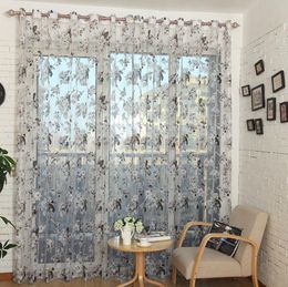 Ready Made Custom Flower Floral Voile Sheer Tulle Curtain for Living Room Bedroom Kitchen Door Window Home Decor 1 Panel/PCS