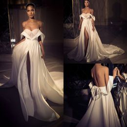 elihav sasson satin wedding dresses off the shoulder sexy side split boho country wedding dress bridal gown robe de marie