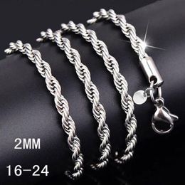 925 Sterling Silver Plated 2MM flash twisted rope chain women Lobster Clasps Smooth Chain Statement Jewelry Size 16 18 20 22 24 inches EC17