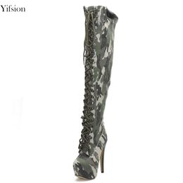 Rontic New Women Winter Boots Over The Knee Boots Thin High Heels Sexy Camouflage Round Toe Fashion Shoes Women US Size 4-15