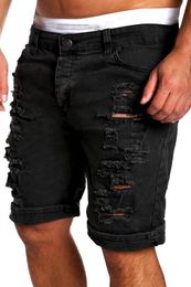 Distruggi gli uomini jeans corta moda estate blu bianca bianca buca sfilacciato ginocchio lunghezza di denim cortometrali zipper homme casual