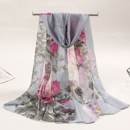 Brand New Peony Chiffon Scarf Women Spring Autumn Korean Shawl And Wraps Lady Sunscreen Beach Silk Scarves Female Wholesa Wholesale DHL Free