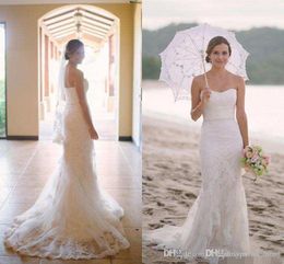 Modest Cheap Bohemian Sexy Beach Mermaid Wedding Dresses Sweetheart Lace Applique Sweep Train Boho Wedding Dress Bridal Gowns