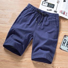 2019 Summer Beach Men's Casual Cotton Solid Loose Belt Drawstring Elastic Waist Beach Sports Shorts Pants PluesSize L415