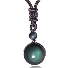 Fashion Obsidian Rainbow Eye Beads Ball Natural Stone Pendant Transfer Lucky Love Crysta Amulet Pendant Necklace Jewelry