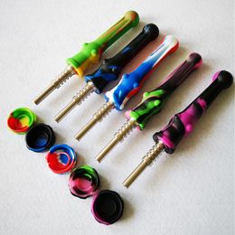 DHL Free Silicone Nector Collector Kit Mini 14.5mm Titanium Nail Tip Nector Collectors NC Dab Oil Rig Straw Nail Smoking Pipes