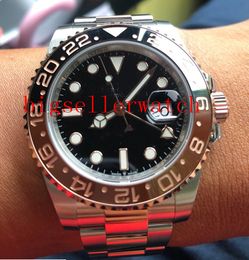 Free Shipping Luxury m126711 126711 GMT40mm Two Tone Gold Black Brown Ceramic Bezel Black Dial Asia 2813 Movement Automatic Mens Watch