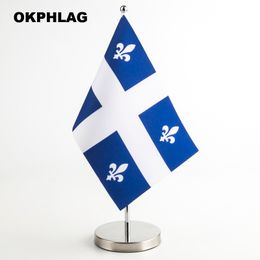 QUEBEC table desk Flag with silver flagpole base country banners 14*21CM for Office House Party