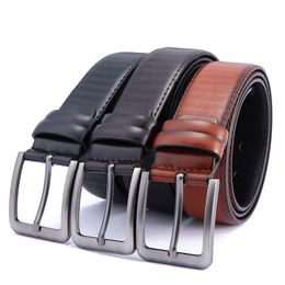 Solid color belt men's PU leather belts 3 colos retro striped business belt with pin buckle for Christmas gift Free TNT Fedex