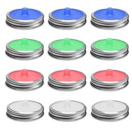 Silicone Waterless Fermenting Airlock Lids Covers Stainless Steel Band for Wide Mouth Mason Jar Sealed Lid Kitchen Supplies CCA12223a 60pcs