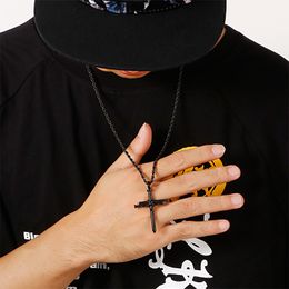 Hip-Hop jewelry Men Boys XMAS Gift Stainless steel Silver/ Gold/ black nail Cross Pendant Hip-Hop Punk Necklace 24''