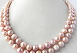 REAL SURPRISING 32" 9-10MM AKOYA PINK BAROQUE PEARL NECKLACE 14K YELLOW CLASP
