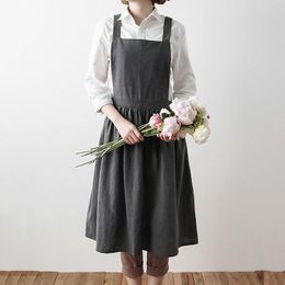 Hot Aprons Simple Washed Cotton Uniform Adult Aprons for Woman Lady Kitchen Cooking Gardening Coffee Shop