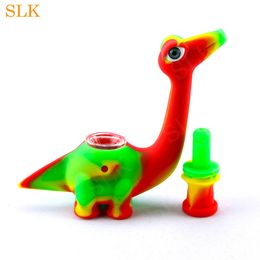 Glass dinosaur bong silicone smoking pipes 5inch recycler dab rig silicon bubbler unbreakable glass oil burner pipe water bongs