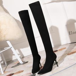 Hot Sale- sock boots solid over knee boots slip on sweet pumps sexy pantyhose shoes comfortable Ladies hot footwear thigh-high boots zy2721