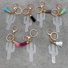 2019 Summer New Hot Sale Personalised Clear Acrylic Cactus Tassel Cheap Keychain Printed Blank Plastic Cactus Suede Tassel Keyrings