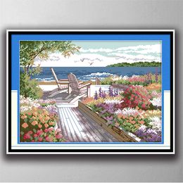 Seaside landscapes Handmade Cross Stitch Craft Tools Embroidery Needlework sets counted print on canvas DMC 14CT 11CT Home decor paintings