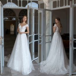 2020 Sexy Wedding Dresses V Neck Lace Off The Shoulder Abiti Da Sposa Sweep Train A Line Bride Dress