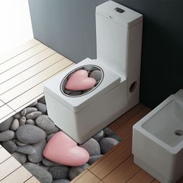 Bathroom Mat Set Pebble PVC Floor Mats Pink Love heart Stone Anti Slip Kitchen Bath Mat Washable Bathroom Toilet stickers Rug