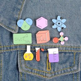 Chemical Formula Brooches for Women Beaker Test Tube Chemical Element Enamel Pins Jewellery Bag Accessories