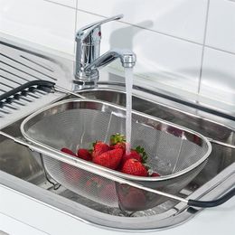 1pc Stainless Steel Strainer Mesh Retractable Micro-Perforated Colander Draining Rack Washing Rinsing for Fruits Vegetables Dishwasher