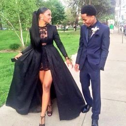 Black Long Sleeve Women Prom Dresses 2019 Jumpsuits Party Gowns With Detachable Train Robes De Soirée