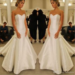 New Fashion Cheap Simple Mermaid Wedding Dresses Sweetheart Satin Pleats Sweep Train Wedding Dress Bridal Gowns vestidos de novia