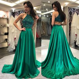 Sparkly Beads Crystal Top Sleeveless Long Prom Dresses Jewel Open Back Custom Made Formal Party Evening Dresses