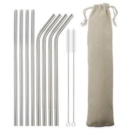 8.5" 304 Stainless Steel Metal Straw Silver Drinking Straws Reusable Straight Bend Drinking Straw Bar Drinks Party Stag Free Shipping