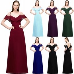 Cheapest Bridesmaid Dress Chiffon A-Line Off the Shoulder Backless Wedding Guest Dresses Long Evening Prom Gowns CPS804