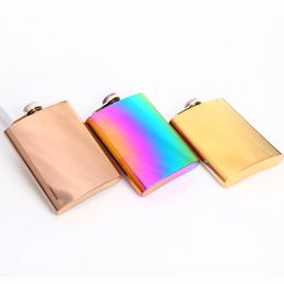 Colorful 8oz Liquor Hip Flask Rose Gold Stainless Steel Flagon Whisky Stoup Wine Pot Alcohol Bottles Portable Outdoor Hip Flasks DBC BH3719